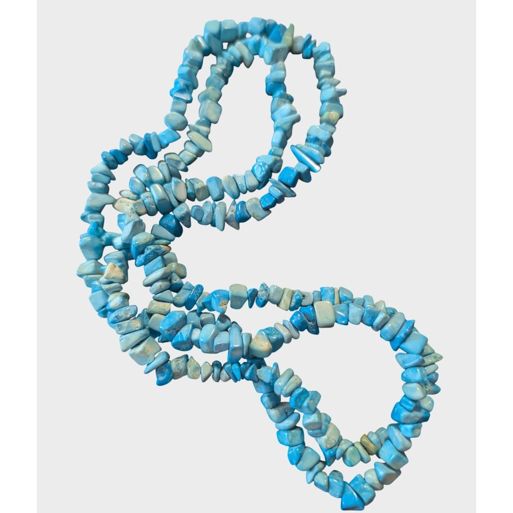 Vintage Turquoise Blue Stone Chip Necklace Strand Natural Nugget Craft Beads